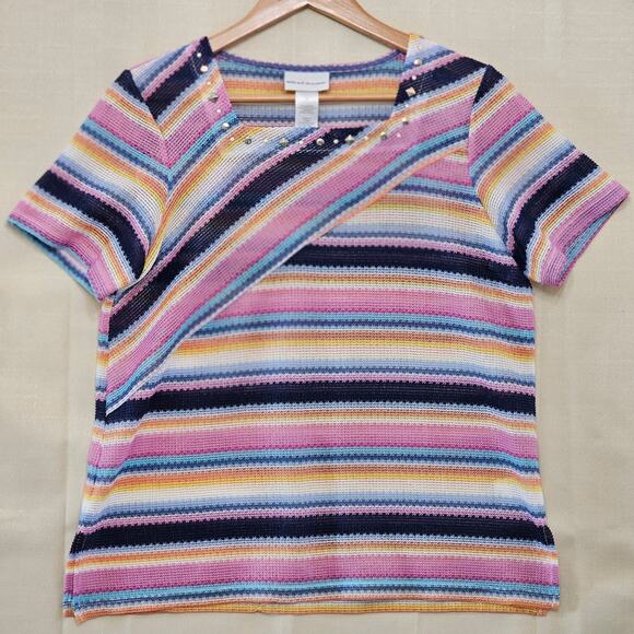 Alfred Dunner Women's Top sz Small Woven Stripe w/ Metal Neckline Embellishments - Picture 1 of 6